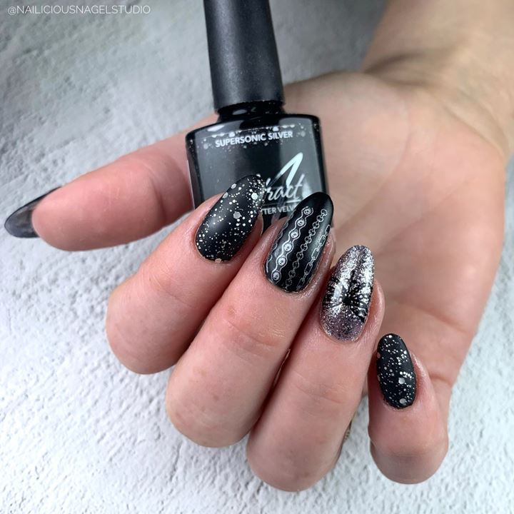 Rubber Glitter Velvet Top Gel SUPERSONIC SILVER 7.5ml